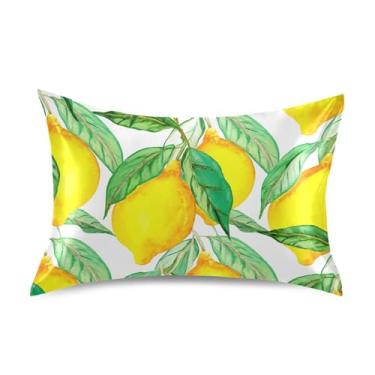 Imagem de Fronhas de cetim de limão amarelo brilhante folhas verdes para cabelos animais resfriamento padrão Queen King fronhas para cama de casa sofá king size 101,6 cm x 50,8 cm