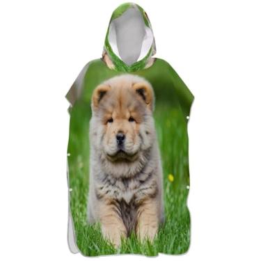 Imagem de Joisal Chow Puppy Roupão de mudança de grama para adultos poncho de surfe plus size homens mulheres poncho com capuz toalha de natação bonito
