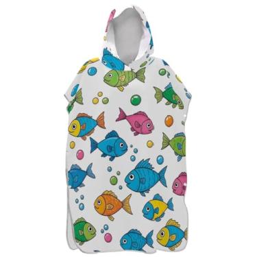 Imagem de Joisal Poncho de surfe reutilizável para adultos trocador de roupão de banho toalhas com capuz bonito desenho animado peixe branco homens mulheres poncho com capuz