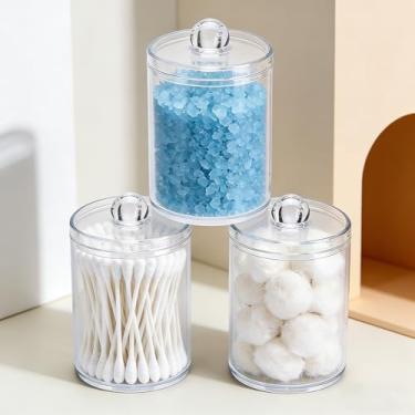 Imagem de Conjunto de suporte Qtip de acrílico, pacote com 3 recipientes transparentes com tampas para cotonetes, bolas, almofadas, palhetas de fio dental – frascos organizadores de banheiro para armazenamento