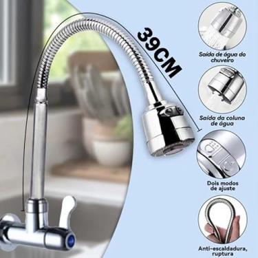 Imagem de Torneira Gourmet Preta Flexível 360° Parede Aço Inox Cozinha Lavanderia(Prata)