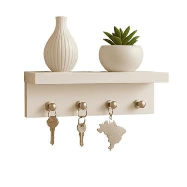 Imagem de Porta Chaves Minimalista para 4 Chaveiros MDF - Branco- Ideal para Entrada, Corredor, Cozinha ou Escritório - Organização e Decoração Moderna
