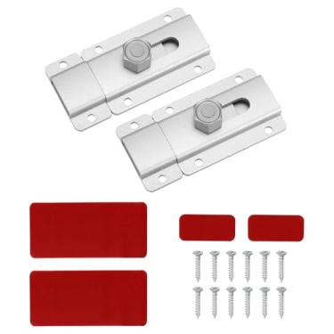 Imagem de PATIKIL Trava de ferrolho de porta deslizante de 6 cm, 2 peças de fecho de cadeado de segurança de liga de alumínio com parafusos para janela de porta de banheiro de garagem de celeiro, tom prateado