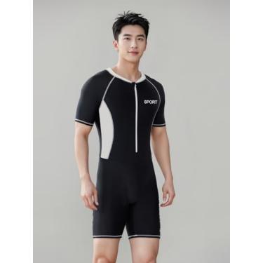 Imagem de Maiô masculino de uma peça com proteção solar: roupa de mergulho de manga curta com zíper com cobertura FPS, ajuste fino, acabamento contrastante e tecido de secagem rápida para natação, surf ou