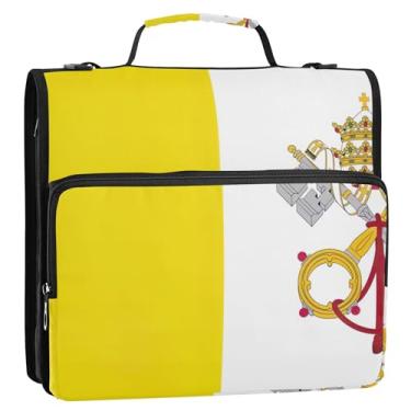 Imagem de Fichários de 3 cm com 3 anéis resistentes da bandeira da cidade do Vaticano com zíper e alça bolsa escolar personalizada com alça bolsa de armazenamento personalizado com alça