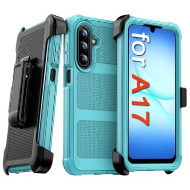 Imagem de Makbstpect Capa para celular Samsung Galaxy A17 5G com clipe de cinto coldre e suporte, resistente à prova de choque, proteção contra quedas de grau militar, capa robusta para celular - azul-petróleo