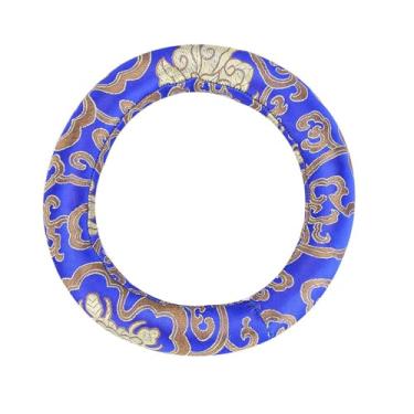 Imagem de Acouto Tigela de Canto de Brocado de Seda 18cm Brocado de Seda Redondo Almofada de Tigela de Canto de Meditação Suporte para Tigelas Tibetanas Instrumentos Musicais/Bateria e Perc (Azul)