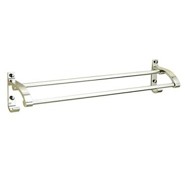 Imagem de Toalheiro simples, toalheiro duplo, barra de toalha montada na parede de 60 cm, suporte de toalha de alumínio espacial com ganchos duplos metálico/metálico