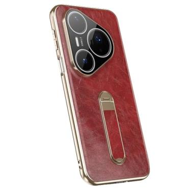 Imagem de LTLMYDAM Capa de revestimento para Huawei Pura 80 Ultra/80 Pro/80Pro+/80, padrão de cera de óleo, vintage, suporte ajustável, proteção para câmera, capa fina, vermelha, 80 Pro+