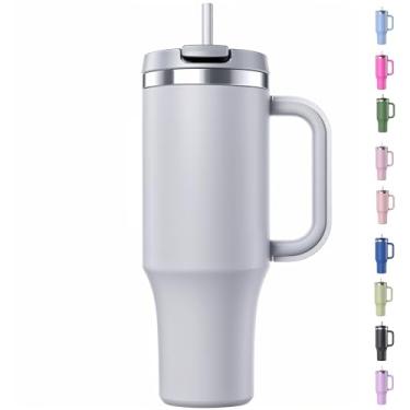 Imagem de Copo Térmico Com Canudo Dobrável 1,2 Litros Anti Vazamento, Frio 14 Horas Parede Duplas de Isolamento (Bege)