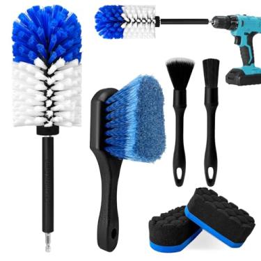 Imagem de Kit de escova de roda, escova de limpeza de roda de broca macia, escova de pneu, escova de detalhes e almofadas de detalhes, kit de limpeza de roda de carro sem arranhões para rodas, pneus, aros