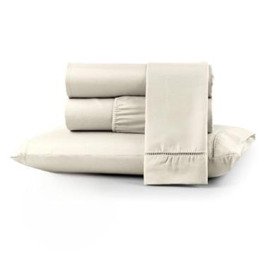 Imagem de Jogo de Cama Macio 400 Fios Versátil para Camas de Casal e Solteiro, Fixação Segura com Elástico(PALHA,KING)