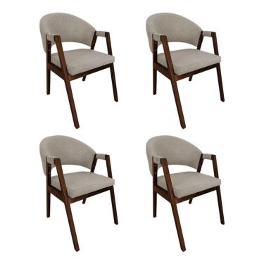 Imagem de Kit 4 Cadeiras De Jantar Madeira Maciça Helen Impermeável Mel;Bege Linho