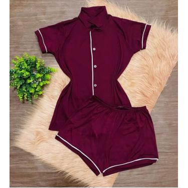 Imagem de Pijama Americano em Suede Adulto Feminino Blogueira Conjunto Camisa e 