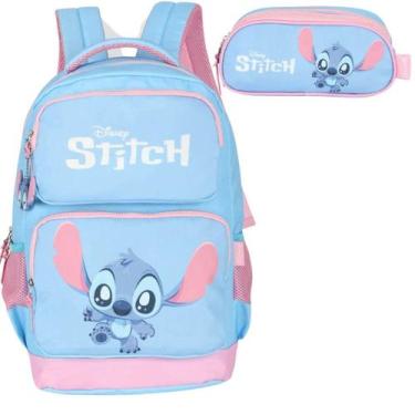 Imagem de Mochila Infantil Stitch com Estojo Triplo Azul - Luxcel