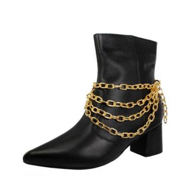 Imagem de Bota Troca Tira Couro Legítimo Salto Baixo Grosso Cano Curto Bico Fino