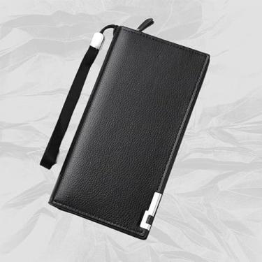 Imagem de Carteira longa masculina slim fit – feita de couro PU premium com 12 compartimentos para cartões, 3 compartimentos para notas e bolsos com zíper, adequada para negócios e viagens (preto, marrom