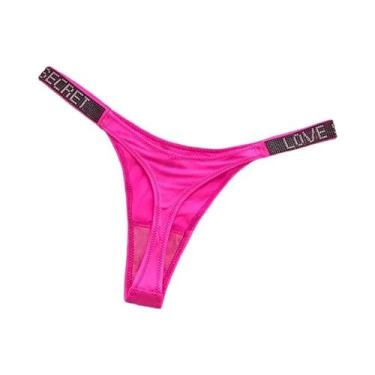 Imagem de Calcinha G-string Sexy Feminina Com Letras Em Strass E Diamantes, Tama