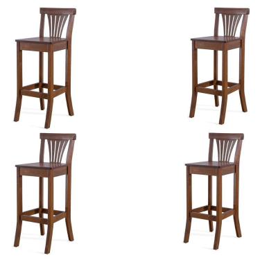 Imagem de Kit 4 Banquetas Alta Madeira Maciça Pontes Madeira Imbuia