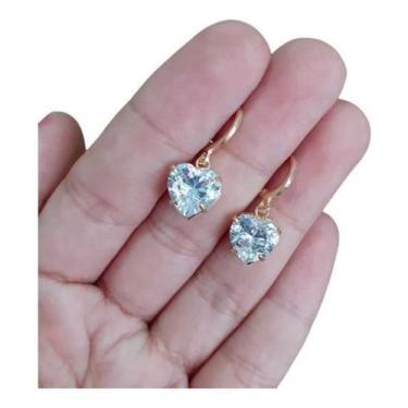 Imagem de Brinco Argola Com Pedra De Zircônia Coração Pendurada F Ouro - De Cast