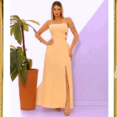 Imagem de Vestido Longo Fenda Lateral Feminino Alcinha Regulável Recorte Na Cint