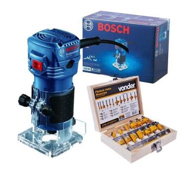 Imagem de Tupia eletrica Gkf550 Bosch 550w Profiss + Fresas 12 peças, 220V
