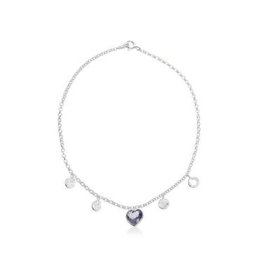 Imagem de Tornozeleira de Prata Coração Lilás - J A JOIAS