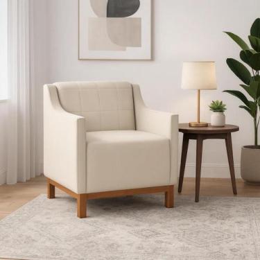 Imagem de Poltrona Berlim Linho Design Moderno Conforto Sala Cor:Bege - Ferrazza