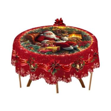 Imagem de Toalha De Mesa Vermelha Com Padrão De Flores De Natal E Papai Noel, Es