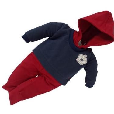 Imagem de Macacão Longo Luxo Bebê Menino Zafielo Capuz Enxoval Rf 575, Vermelho,