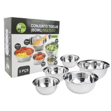 Imagem de Conjunto de Tigelas Bowls em Aço Inox - 5 Peças - HM