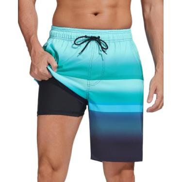 Imagem de Shorts de banho Difficort Azul Médio com Listras Pretas