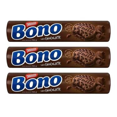 Imagem de Kit 3 Bono Biscoito Bolacha Recheado Chocolate Nestle 126G - Nestlé