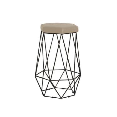 Imagem de Banqueta Rubel Base Preta Veludo Bege Gran Belo