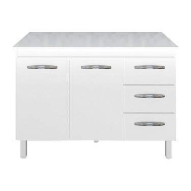 Imagem de Kit Balcão Cozinha Gabinete 118cm Branco Branco