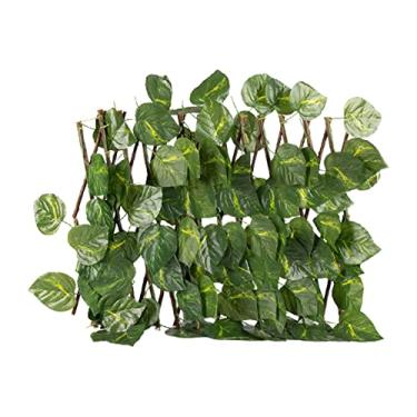 Imagem de Painel de cerca de tela de treliça de jardim expansível NC com folhas artificiais de plantas para ornamento de jardim e quintal - folhas verdes