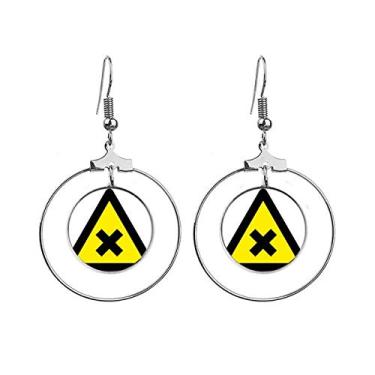 Imagem de Símbolo de aviso amarelo preto triângulo proibido brincos pendentes joia círculo gota