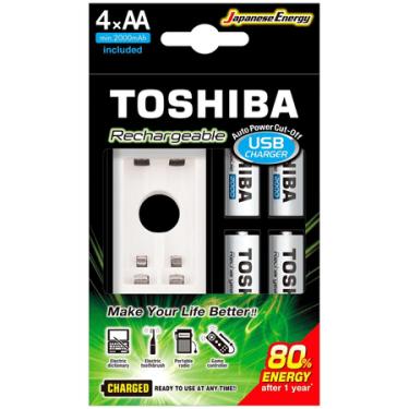 Imagem de Carregador USB Toshiba de Pilha AA/AAA com 4x Pilhas AA Recarregável de 2000mAh