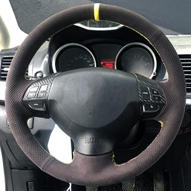 Imagem de TTOILS Capa de volante de carro de couro de camurça preta, para Mitsubishi Lancer X 10 2007-2015 Outlander 2006-2013 ASX 2010-2013 Colt