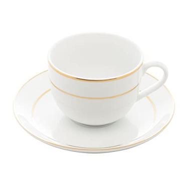 Imagem de Conjunto 6 Xícaras de Chá de Porcelana com Pires e Borda Dourada Mônaco Branco 220ml - Wolff