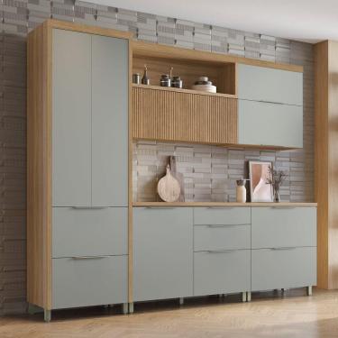 Imagem de Cozinha 5 Peças 7 Portas 6 Gavetas Marquesa 100% Mdf Marrom/Verde