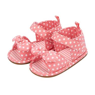 Imagem de Sandália infantil para meninos e meninas, bico aberto, laço, pontos, sapatos de primeira caminhada, sapatos de verão para meninas, tamanho 11 sandálias, rosa, 6-12 Meses