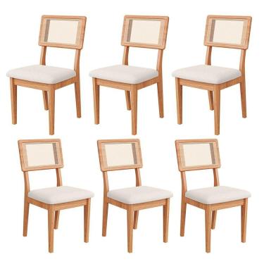 Imagem de Kit 6 Cadeiras com Assento Estofado Encosto em Tela 100% MDF Freijó Bege Rústico Dalla Costa
