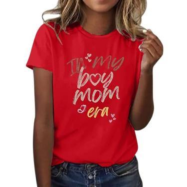 Imagem de Camiseta feminina in My boy mom era 2024 camiseta casual solta com frases blusa básica leve, Vermelho, GG