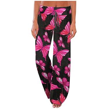 Imagem de Pijama feminino floral solto faixa atlética corte alto flare perna larga pijama pijama feminino 2024, Q-99 Rosa, XG