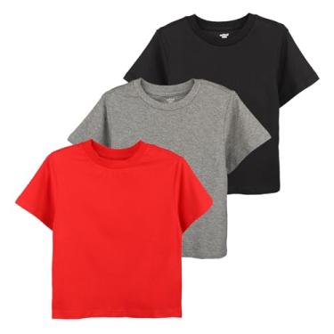 Imagem de Little Bitty Camisetas infantis de manga curta de algodão casual com gola redonda verão camisetas pacote com 3, 2-14 anos, Preto/cinza/vermelho, M