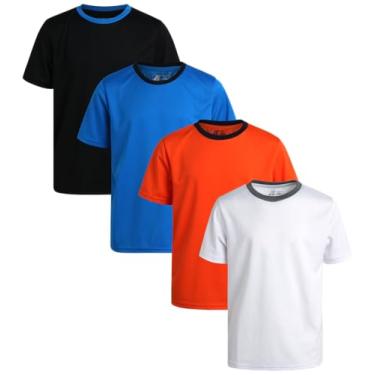 Imagem de Pro Athlete Camiseta atlética para meninos – Pacote com 4 camisetas esportivas de desempenho ativo Dry-Fit (8-16), Laranja/azul/branco/preto, 7