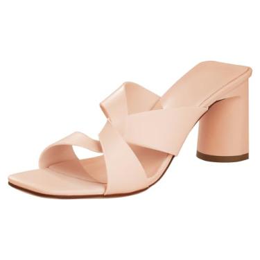 Imagem de Husmeu Sandálias femininas de salto alto para mulheres Dreesy Summer Mules bico quadrado salto grosso sandálias de salto bloco, Rosa nude, 5-5.5