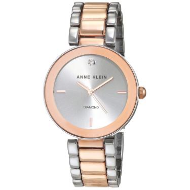 Imagem de Anne Klein Relógio feminino com mostrador de diamante genuíno, Prata/ouro rosa, AK/1363SVRT