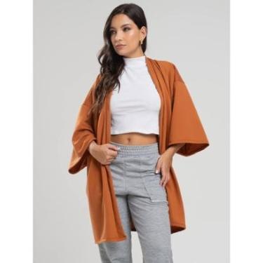 Imagem de Casaco Kimono Overzide Moletinho Manga Longa Feminino Moda Casual-Feminino